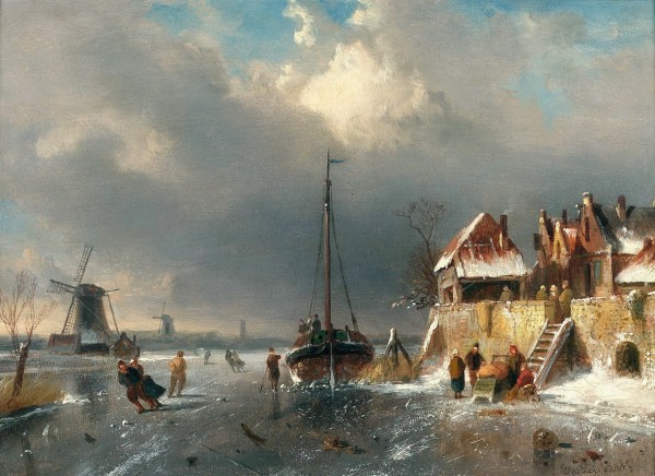 Dutch winter landscape by Charles Henri Joseph Leickert